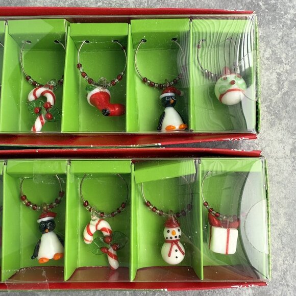 (2) Pier 1 Imports Christmas Wine Glass Charms Drink Markers Sets - Picture 3 of 5